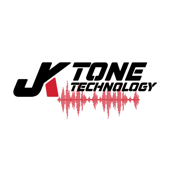 JK-Tone-Tech-Black2 JK One Technology logo with bold black text and a red waveform graphic on a green background